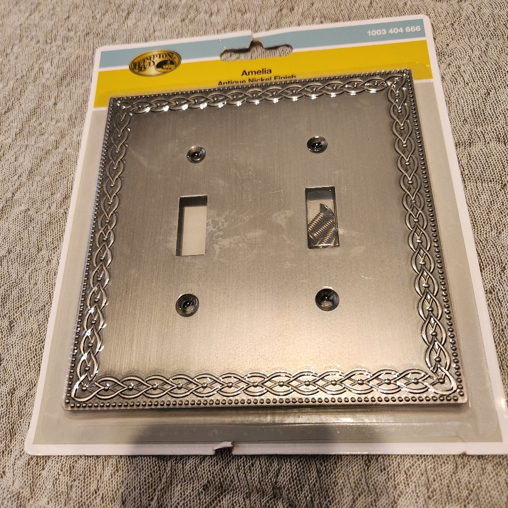 Silver w/vine border metal double light switch wall plate Hampton Bay AMELIA